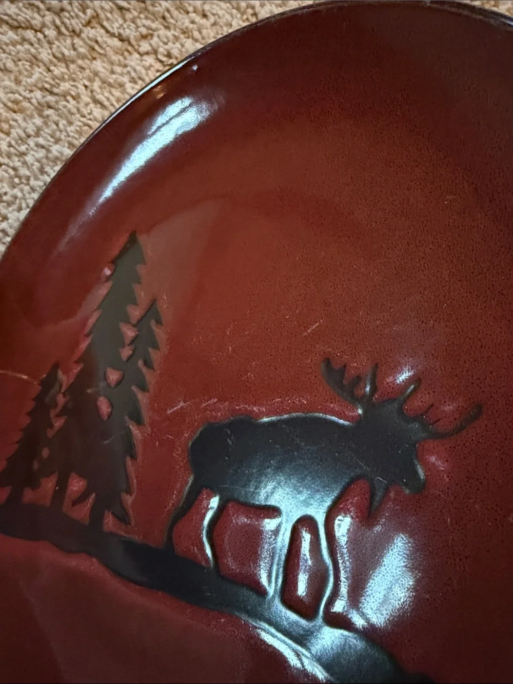 Dennis East International Woodland Moose Salad (8.25”) Plates Burgundy set of 3